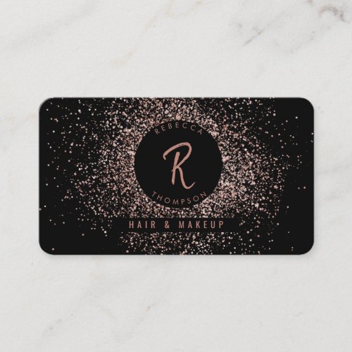 Rose Pink Gold  Black Glitter Frame Monogram Business Card