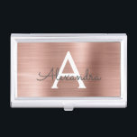 Rose Pink Gold Brushed Metal Monogram Business Card Case<br><div class="desc">Blush Pink - Rose Gold Faux Brushed Metal Hair Stylist Minimalist Business Card Holder. Pink & Rose Gold Brushed Metal Foil Hair Stylist Business Card Holder is perfect for a Hair Stylist or Beauty Professional.</div>