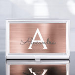 Rose Pink Gold Brushed Metal Monogram Business Card Case<br><div class="desc">Blush Pink - Rose Gold Faux Brushed Metal Hair Stylist Minimalist Business Card Holder. Pink & Rose Gold Brushed Metal Foil Hair Stylist Business Card Holder is perfect for a Hair Stylist or Beauty Professional.</div>