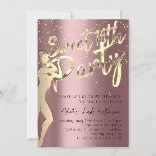 Rose Pink Gold Confetti Sweet 16th Party   Invitation