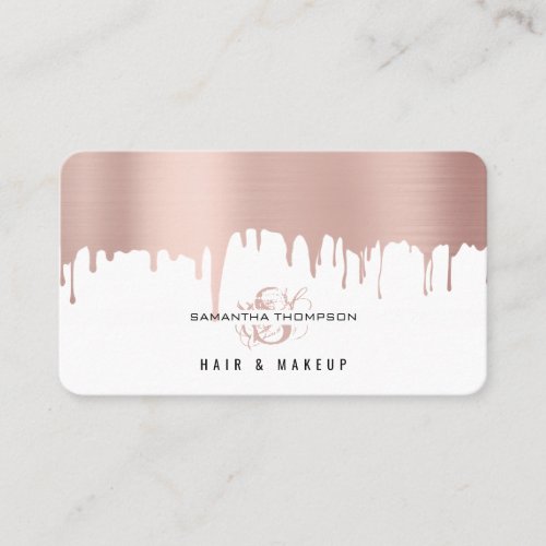 Rose Pink Gold Drips Hair  Makeup Artist Business Card