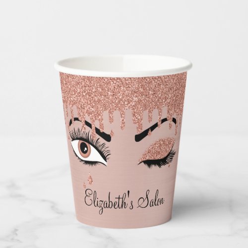 Rose Pink Gold Eyelashes Dripping Glitter Business Paper Cups