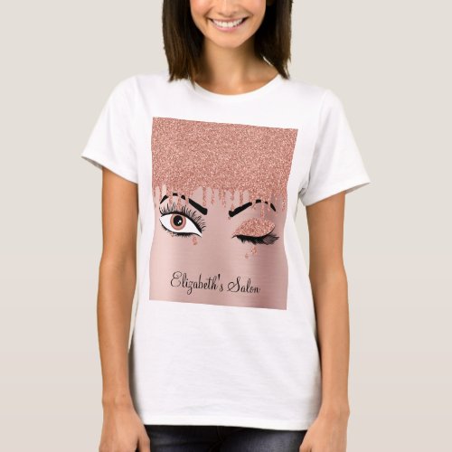 Rose Pink Gold Eyelashes Dripping Glitter Business T_Shirt
