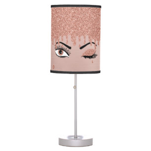 Rose Pink Gold Eyelashes Dripping Glitter Table Lamp