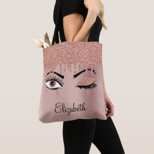 Rose Pink Gold Eyelashes Dripping Glitter  Tote Bag