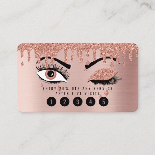 Rose Pink Gold Eyelashes Glitter Loyalty Card