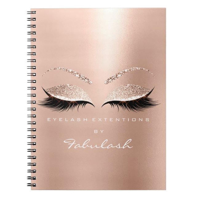 Rose Pink Gold Glitter Eyes Makeup Beauty Name Notebook (Front)