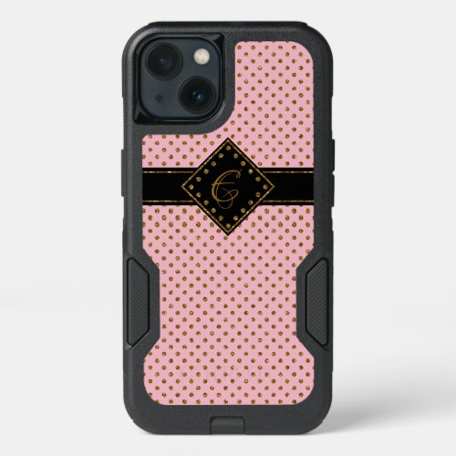 ROSE PINK GOLD GLITTER GIRLY POLKA DOTS MONOGRAMME iPhone 13 CASE