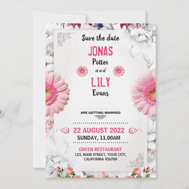Rose Pink Gold Greenery Floral Wedding Invitation (Front)