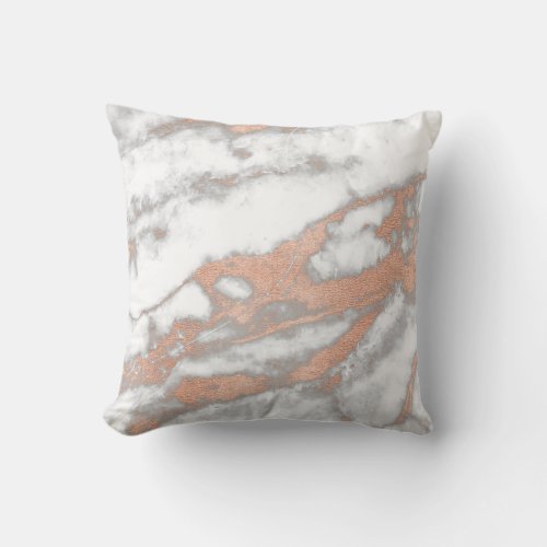 Rose Pink Gold Metallic Glitter Marble Gray Copper Throw Pillow