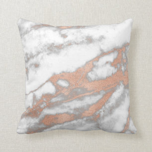 Rose Pink Gold Metallic Glitter Marble Gray Copper Throw Pillow