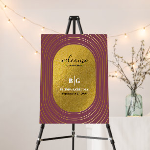 Rose Pink & Gold Modern Arch Wedding Welcome Sign