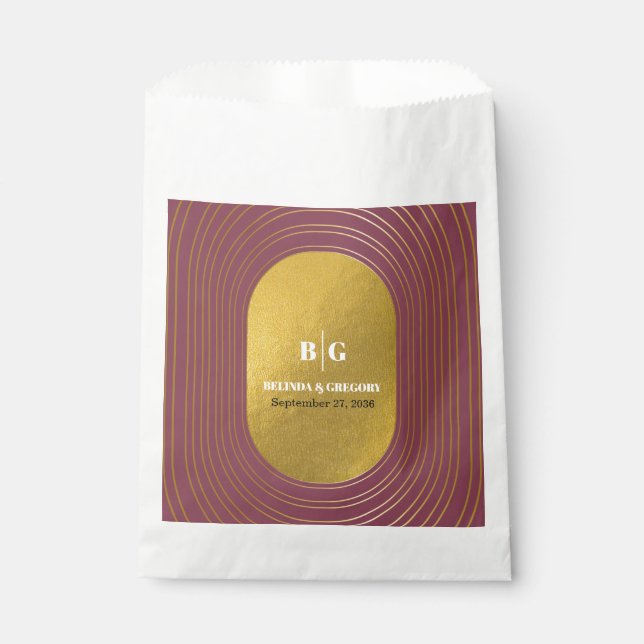 Rose Pink & Gold Modern Minimalist Arch Wedding  Favor Bag (Front)