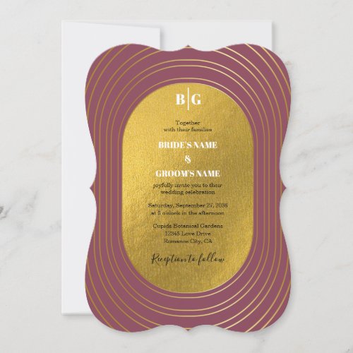 Rose Pink  Gold Modern Minimalist Arch Wedding Invitation