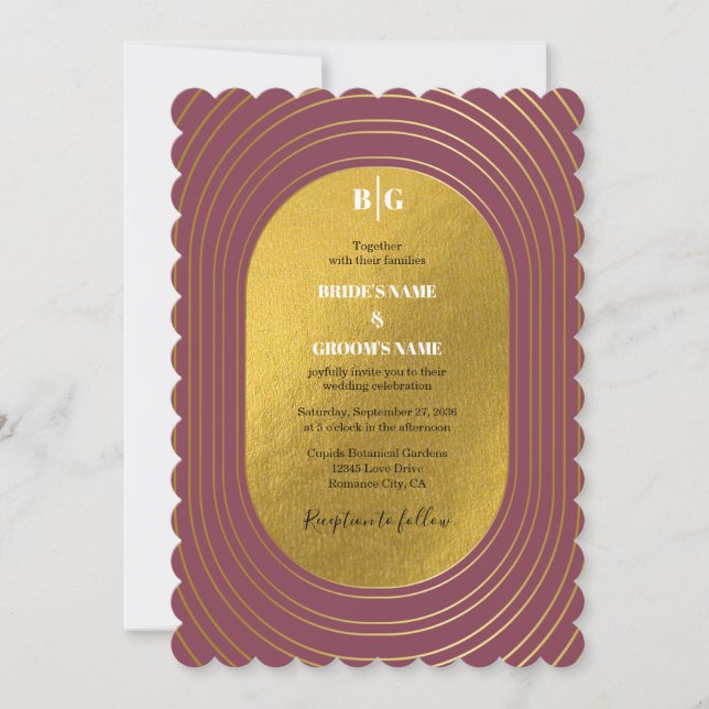 Rose Pink & Gold Modern Minimalist Arch Wedding Invitation (Front)