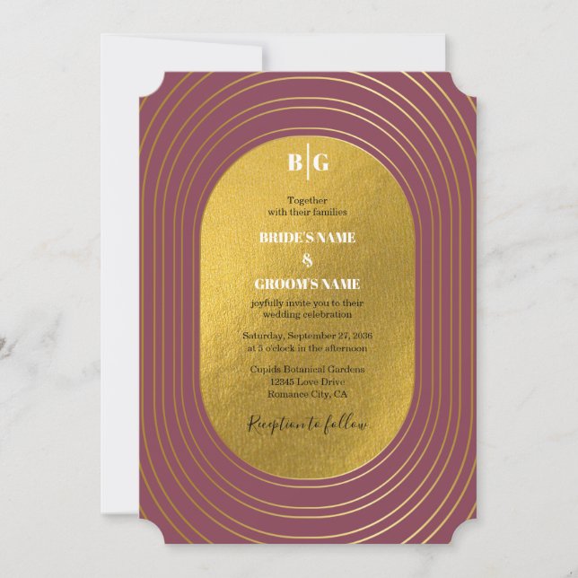 Rose Pink & Gold Modern Minimalist Arch Wedding Invitation (Front)