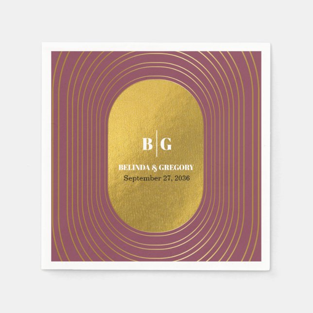 Rose Pink & Gold Modern Minimalist Arch Wedding Napkins (Front)