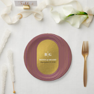 Rose Pink & Gold Modern Minimalist Arch Wedding Paper Plates