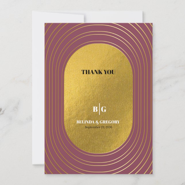 Rose Pink & Gold Modern Minimalist Arch Wedding Thank You Card (Front)