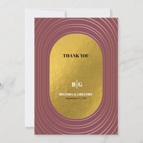 Rose Pink  Gold Modern Minimalist Arch Wedding Thank You Card