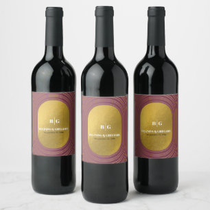 Rose Pink & Gold Modern Minimalist Arch Wedding Wine Label