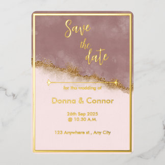 Rose Pink & Gold Save the Date Wedding Invitation Foil Invitation