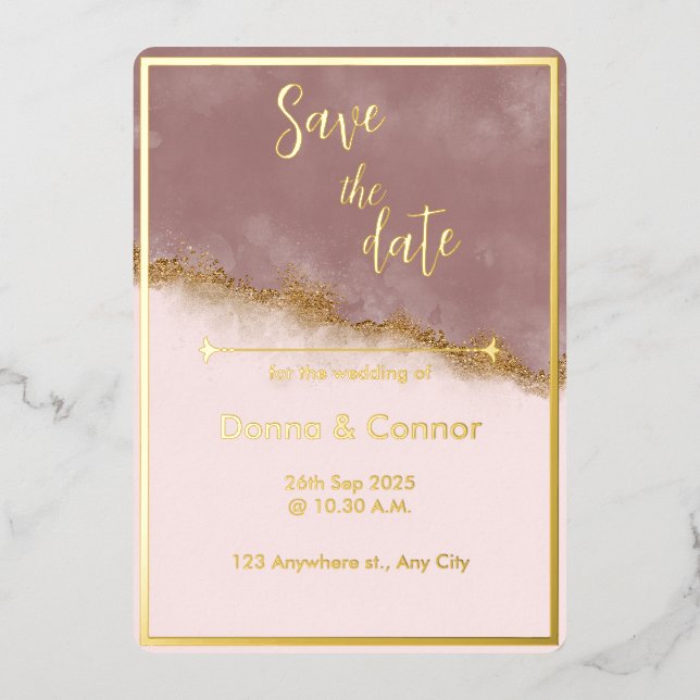 Rose Pink & Gold Save the Date Wedding Invitation Foil Invitation (Front)