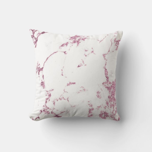 Rose Pink Gold White Glitter Marble Gray Glitter Throw Pillow (Front)