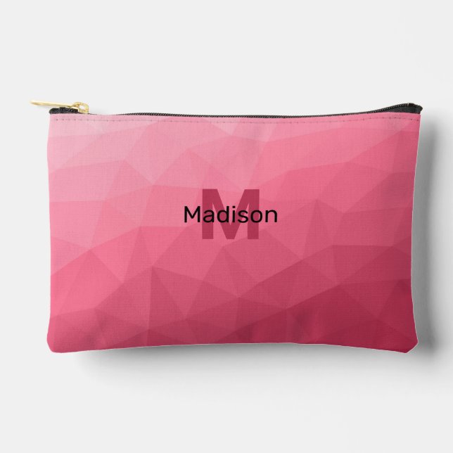 Rose pink gradient geometric mesh pattern Monogram Accessory Pouch (Front)