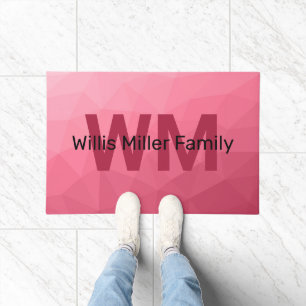 Rose pink Gradient Geometric Mesh Pattern Monogram Doormat