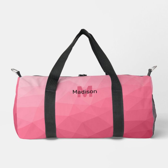 Rose pink gradient geometric mesh pattern Monogram Duffle Bag (Front)