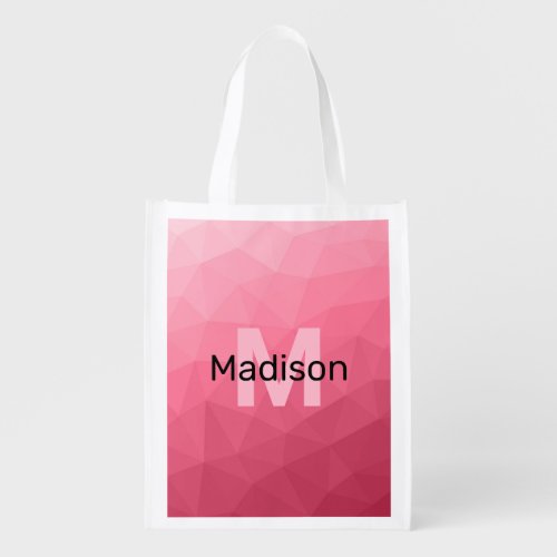 Rose pink gradient geometric mesh pattern Monogram Grocery Bag