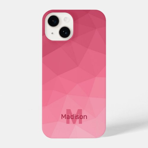 Rose pink Gradient Geometric Mesh Pattern Monogram iPhone 14 Case