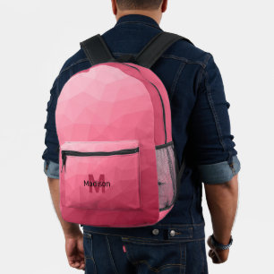Rose pink gradient geometric mesh pattern Monogram Printed Backpack