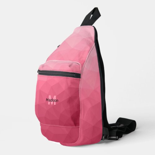 Rose pink gradient geometric mesh pattern Monogram Sling Bag