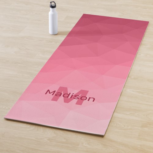 Rose pink Gradient Geometric Mesh Pattern Monogram Yoga Mat