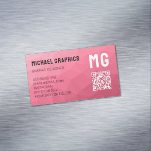 Rose pink gradient geometric mesh pattern QR code Business Card Magnet