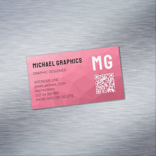 Rose pink gradient geometric mesh pattern QR code Business Card Magnet