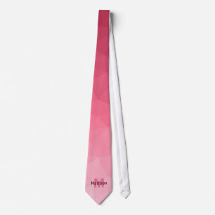 Rose pink gradient geometry mesh pattern Monogram Neck Tie