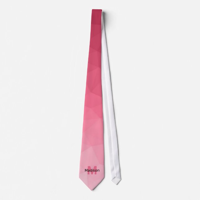 Rose pink gradient geometry mesh pattern Monogram Neck Tie (Front)