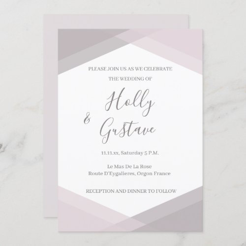 Rose Pink Gray White Hexagon Modern Chic Wedding Invitation