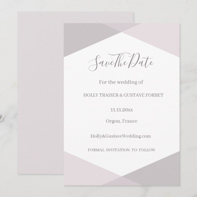 Rose Pink Gray White Hexagon Save The Date Wedding Invitation (Front/Back)