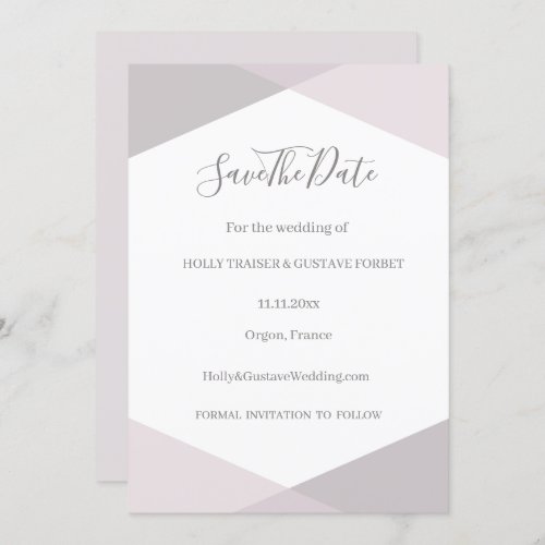 Rose Pink Gray White Hexagon Save The Date Wedding Invitation