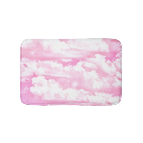 Rose Pink Happy Clouds Decor Bathroom Mat