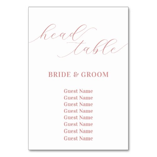 Rose Pink Head Table Wedding Seating Chart Table Number