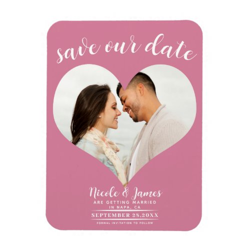 Rose Pink Heart Photo Wedding Save the Date Magnet