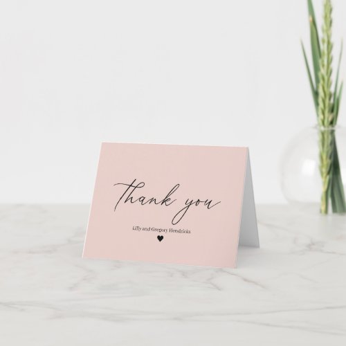 Rose Pink Heart Wedding Thank You Card