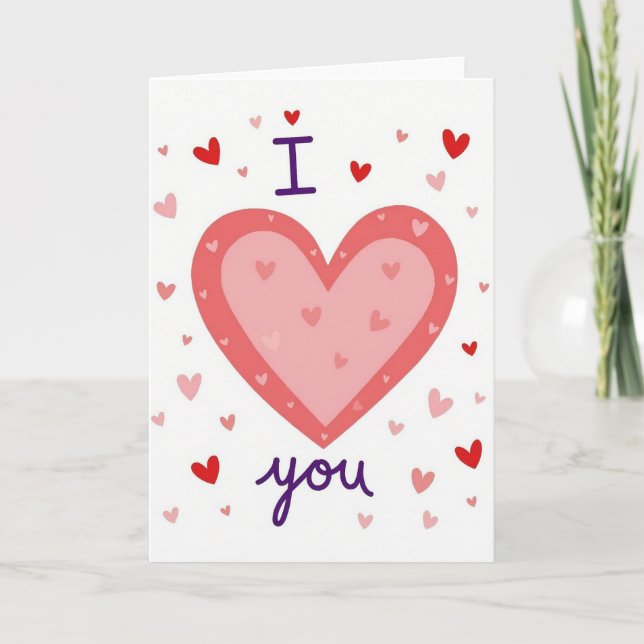 Rose Pink Hearts Love You Card (Front)