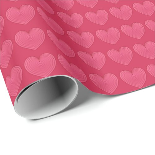 Rose Pink hearts on a Deeper Pink Background Wrapping Paper