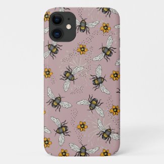 Rose Pink Honeybee and Flowers Pattern
